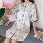 Elbow-sleeve Sleep Shirt Dress