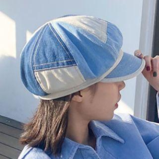 Panel Denim Newsboy Cap Denim Blue & Off White - M
