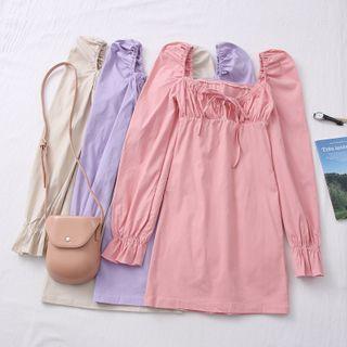 Ribbon-front Ruched Mini Dress In 5 Colors