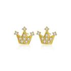 Sterling Silver Plated Gold Fashion Personality Crown Cubic Zirconia Stud Earrings Golden - One Size
