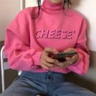 Mock Neck Letter Printed Sweatshirt Pink - One Size