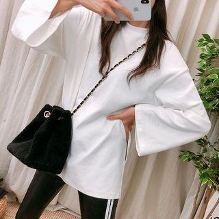 Crewneck Slit-side Plain T-shirt