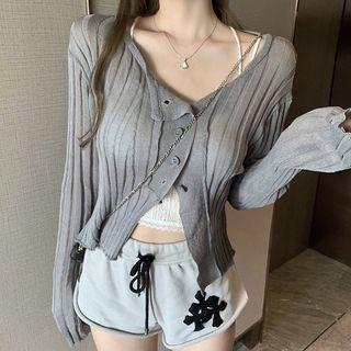 Asymmetric Ribbed Cropped Cardigan