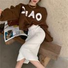 Loose-fit Drawstring Cropped Pullover / Drawstring Midi Skirt