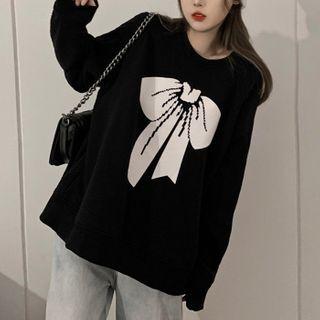 Ribbon Print Sweatshirt Black - One Size