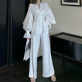 Bishop-sleeve Peplum Blouse