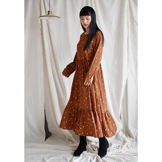 Ruffle-hem Dotted Crepe Long Dress