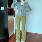 Asymmetrical Cardigan / Boot-cut Knit Pants