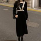 Lace Panel Velvet Dress Black - One Size