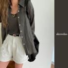 Crinkled Cotton Shirt & Cami Set Dark Gray - One Size