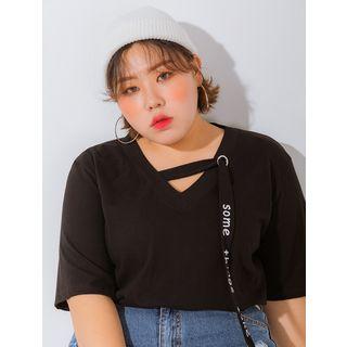 Letter-strap Boxy Cotton T-shirt