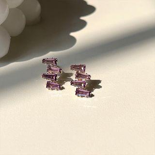 Rhinestone Alloy Earring F311 - 1 Pair - Purple - One Size