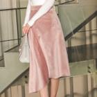 Asymmetric-hem Velvet Skirt