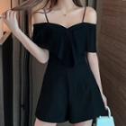 Cold-shoulder Short-sleeve Chiffon Playsuit