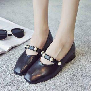 Block-heel Beaded Mary Jane Shoes