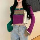 Square-neck Color Block Cropped Sweater