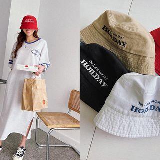 Letter-embroidered Bucket Bag