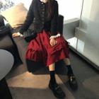 Slim-fit Tweed Jacket / Corduroy Frilled Skirt