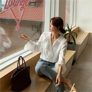 Open-placket Frilled-detail Top