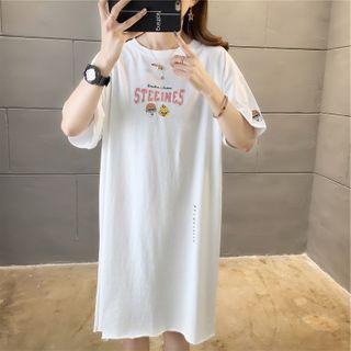 Cartoon Lettering Distressed Short-sleeve Top
