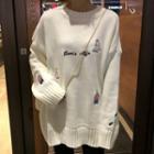Cartoon Embroidery Sweater White - One Size
