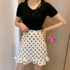Polka Dot Lace-trimmed Skirt White - M