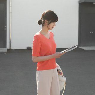Short-sleeve Lightweight Rib-knit Top