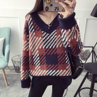 Plaid V-neck Sweater