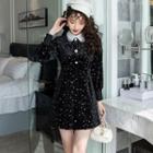 Long-sleeve Glitter Mini A-line Velvet Dress