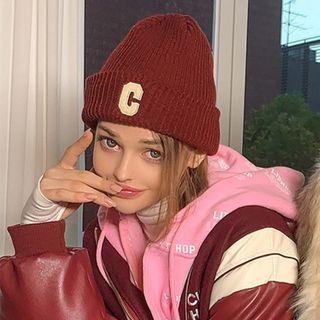 Patched Ribbed Knit Beanie