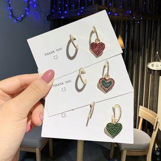 Non-matching Rhinestone Heart Drop Earring