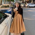 Pleated Mini A-line Overall Dress / Long-sleeve Mock-neck Top