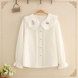 Long Sleeve Embroidered Peter-pan Collar Shirt