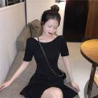 Short-sleeve Beaded Mini Dress Black - One Size
