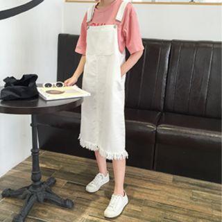 Fray Hem Washed Denim Jumper Dress