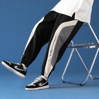 Lettering Print Color Block Sweatpants