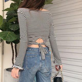 Tie-back Striped Off-shoulder Top