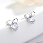 925 Sterling Silver Bow Rhinestone Earring Silver - One Size