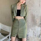 Plain Cropped Blazer / Zip Mini Pencil Skirt