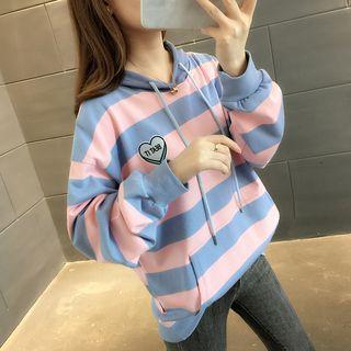 Heart Embroidered Striped Hoodie