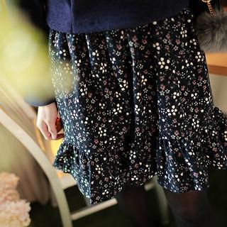 Set: Mock-collar Top + Spaghetti-strap Floral Dress