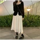 Long-sleeve Lace Trim Blouse / Midi A-line Skirt