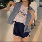 Cropped Sleeveless Denim Jacket As Shown In Figure - One Size