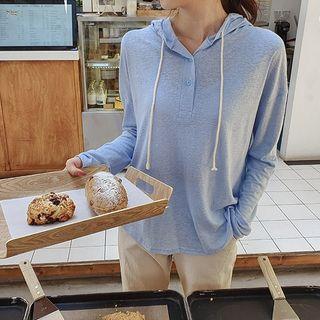 Half-placket Textured Hoodie