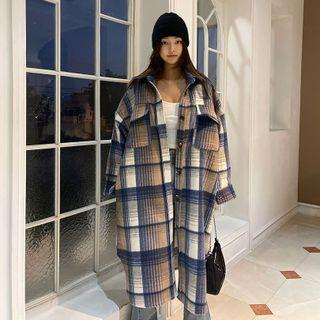 Oversized Long Plaid Shirt Coat