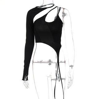 Set: One-shoulder Asymmetrical Cropped Camisole Top + Arm Sleeve