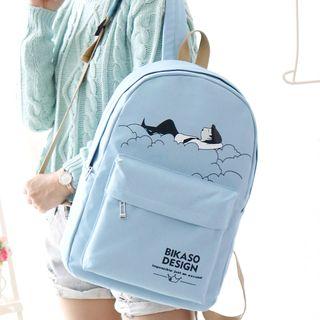 Cartoon Print Lettering Canvas Backpack