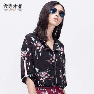 Printed Tab-sleeve Blouse