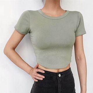Plain Slim-fit Short-sleeve Crop Top