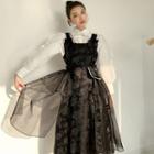 Mock Two-piece Puff-sleeve A-line Lace Dress